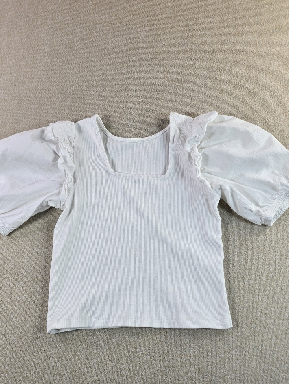 Zara Girls White Puff Sleeve Ribbed Square Neck Top Size 10 140 EUC
